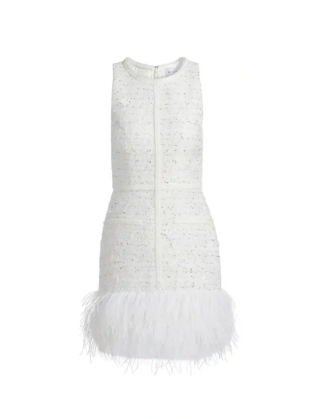 Milly Women's Raven Feather-Trim Metallic Tweed Minidress - White Silver