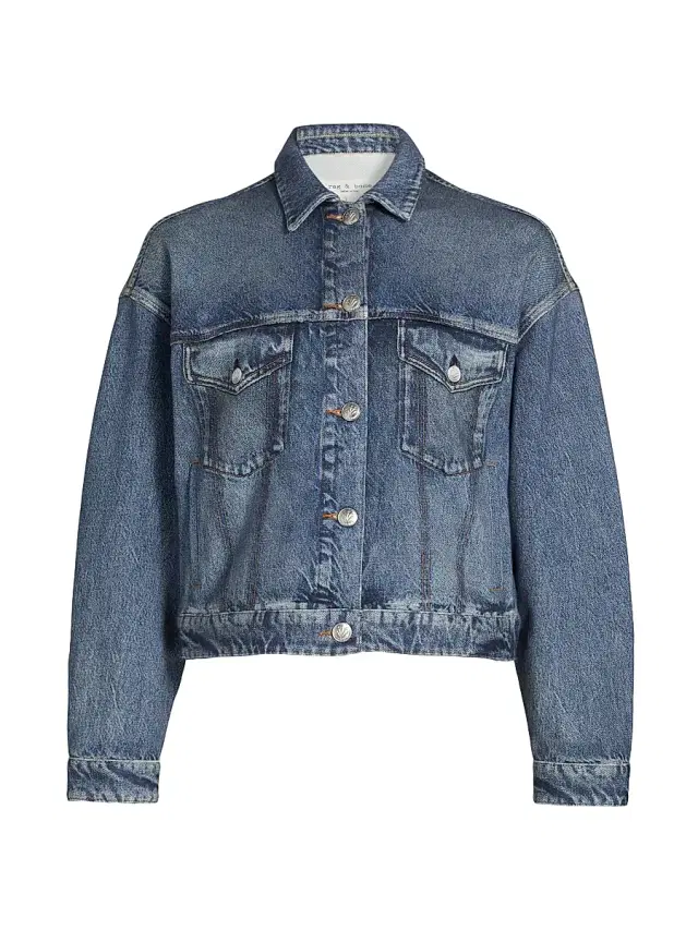 rag & bone Women's rb Miramar Terry Denim-Effect Trucker Jacket - Walker