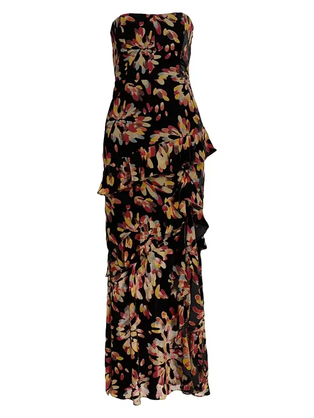 Milly Women's Raelynn Confetti Burnout Velvet Ruffle Maxi Dress - Black Multi