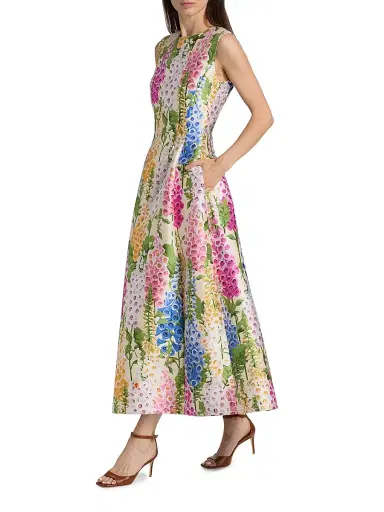 Oscar de la Renta Women's Foxgloves Jacquard A-Line Cocktail Dress - Ecru Multi | Thumbnail 2 Oscar de la Renta Women's Foxgloves Jacquard A-Line Cocktail Dress - Ecru Multi | Thumbnail 2