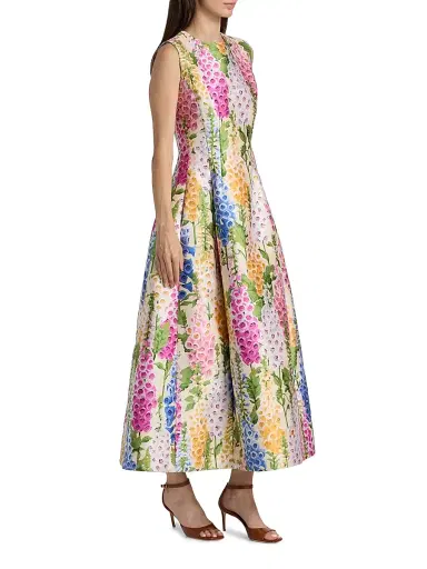 Oscar de la Renta Women's Foxgloves Jacquard A-Line Cocktail Dress - Ecru Multi | Thumbnail 4 Oscar de la Renta Women's Foxgloves Jacquard A-Line Cocktail Dress - Ecru Multi | Thumbnail 4