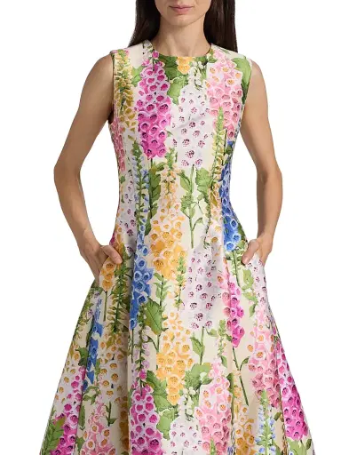 Oscar de la Renta Women's Foxgloves Jacquard A-Line Cocktail Dress - Ecru Multi | Thumbnail 6 Oscar de la Renta Women's Foxgloves Jacquard A-Line Cocktail Dress - Ecru Multi | Thumbnail 6
