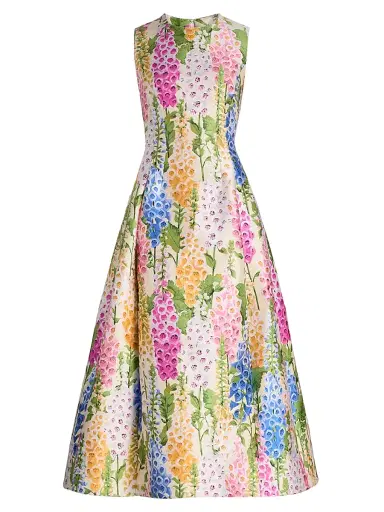 Oscar de la Renta Women's Foxgloves Jacquard A-Line Cocktail Dress - Ecru Multi | Thumbnail 1 Oscar de la Renta Women's Foxgloves Jacquard A-Line Cocktail Dress - Ecru Multi | Thumbnail 1