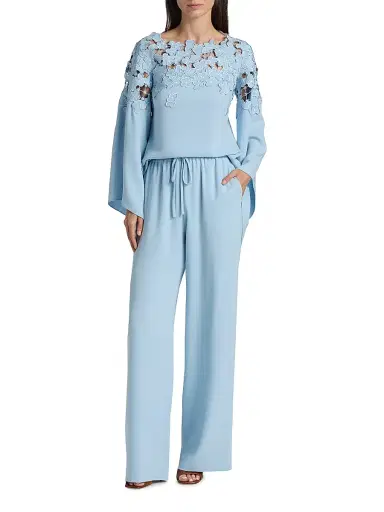 Oscar de la Renta Women's Floral-Embroidered Stretch-Silk Cape-Sleeve Blouse | Thumbnail 2 Oscar de la Renta Women's Floral-Embroidered Stretch-Silk Cape-Sleeve Blouse | Thumbnail 2