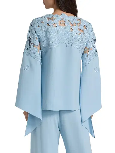 Oscar de la Renta Women's Floral-Embroidered Stretch-Silk Cape-Sleeve Blouse | Thumbnail 5 Oscar de la Renta Women's Floral-Embroidered Stretch-Silk Cape-Sleeve Blouse | Thumbnail 5