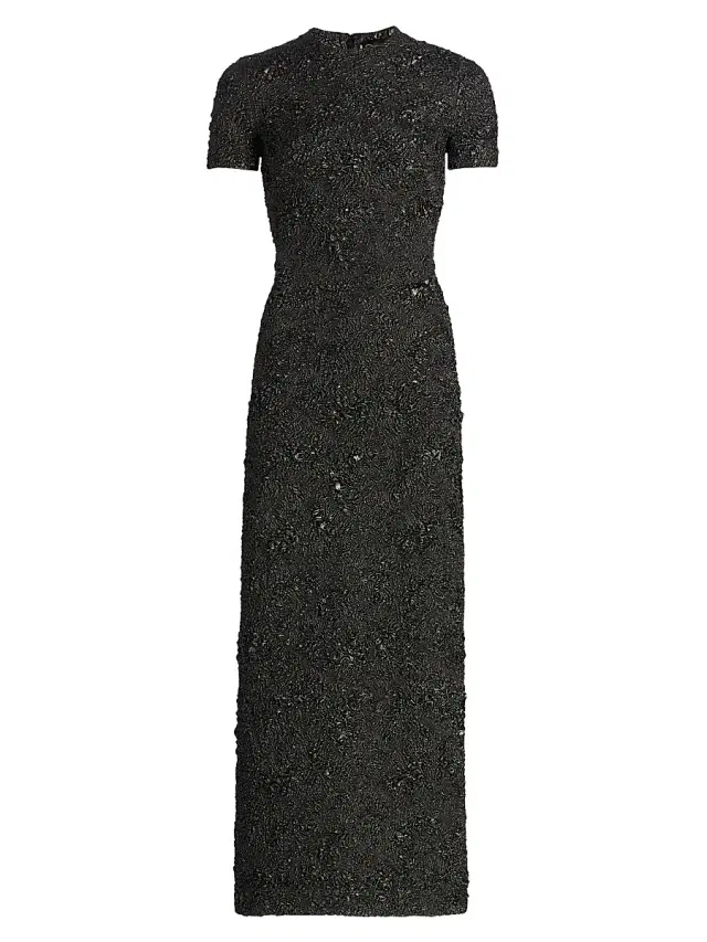 Women's Metallic Jacquard Belted Column Dress - Gunmetal