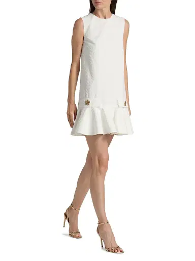 Oscar de la Renta Women's Oscar Chain-Detail Cotton Flounce-Hem Minidress - Off White | Thumbnail 2