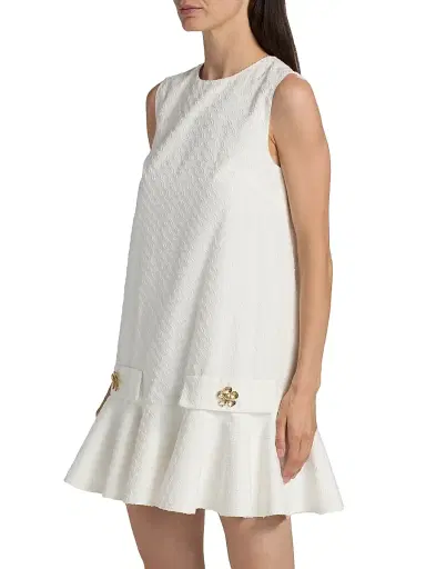 Oscar de la Renta Women's Oscar Chain-Detail Cotton Flounce-Hem Minidress - Off White | Thumbnail 4