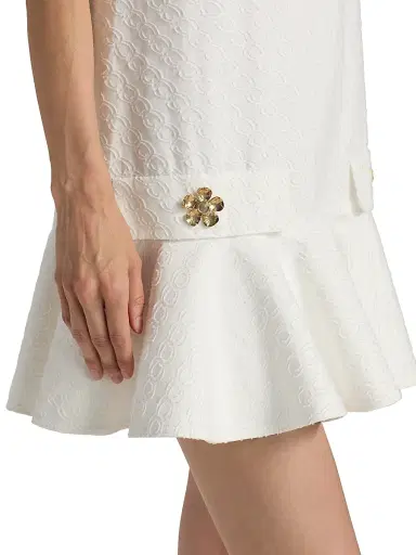 Oscar de la Renta Women's Oscar Chain-Detail Cotton Flounce-Hem Minidress - Off White | Thumbnail 6