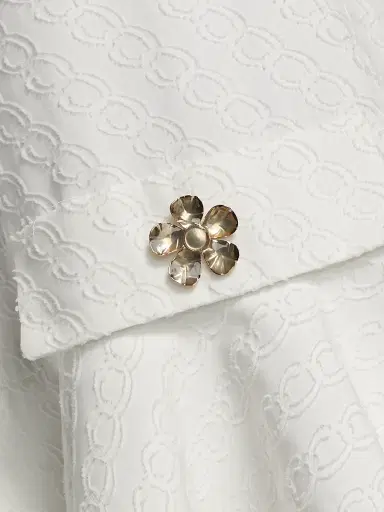 Oscar de la Renta Women's Oscar Chain-Detail Cotton Flounce-Hem Minidress - Off White | Thumbnail 7