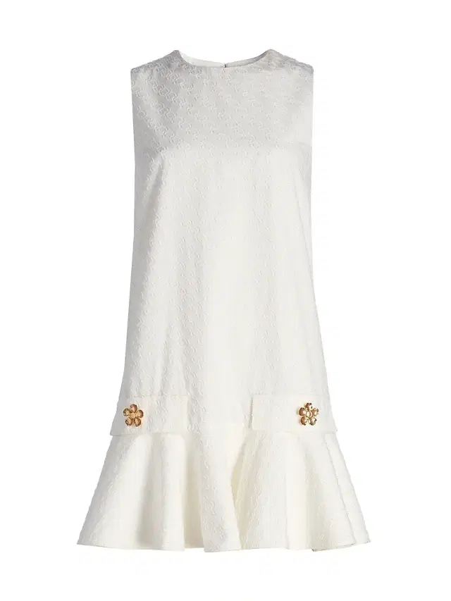 Women's Oscar Chain-Detail Cotton Flounce-Hem Minidress - Off White