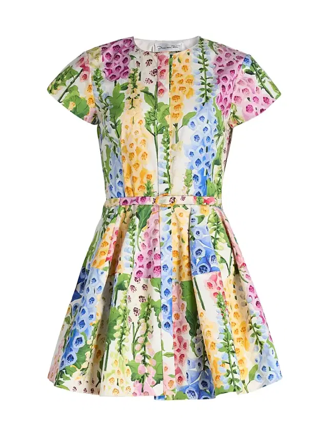 Women's Foxgloves-Print Stretch-Cotton Poplin Minidress - White Multi