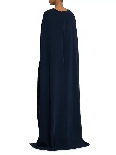 Oscar de la Renta Women's Embellished Draped-Sleeve Silk-Blend Caftan - Navy | Thumbnail 4