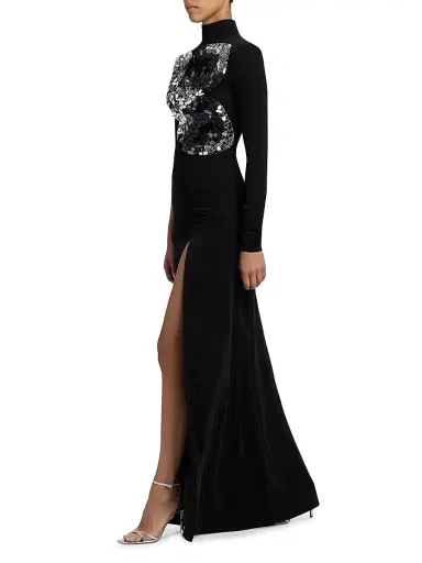AREA Women's Embroidered Ombré Crystal One-Sleeve Gown - Black | Thumbnail 2