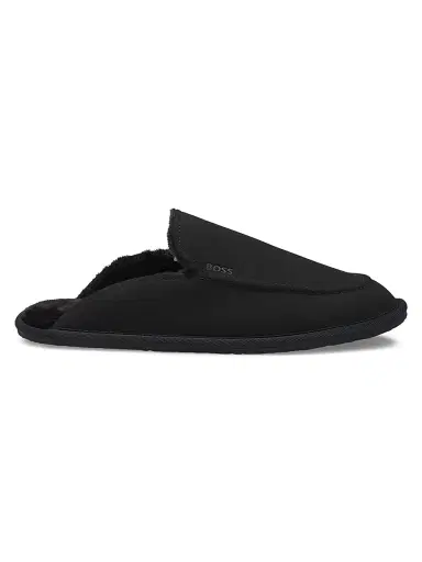 BOSS Men's Micro Fibre Slippers with Fluffy Lining - Black | Thumbnail 1