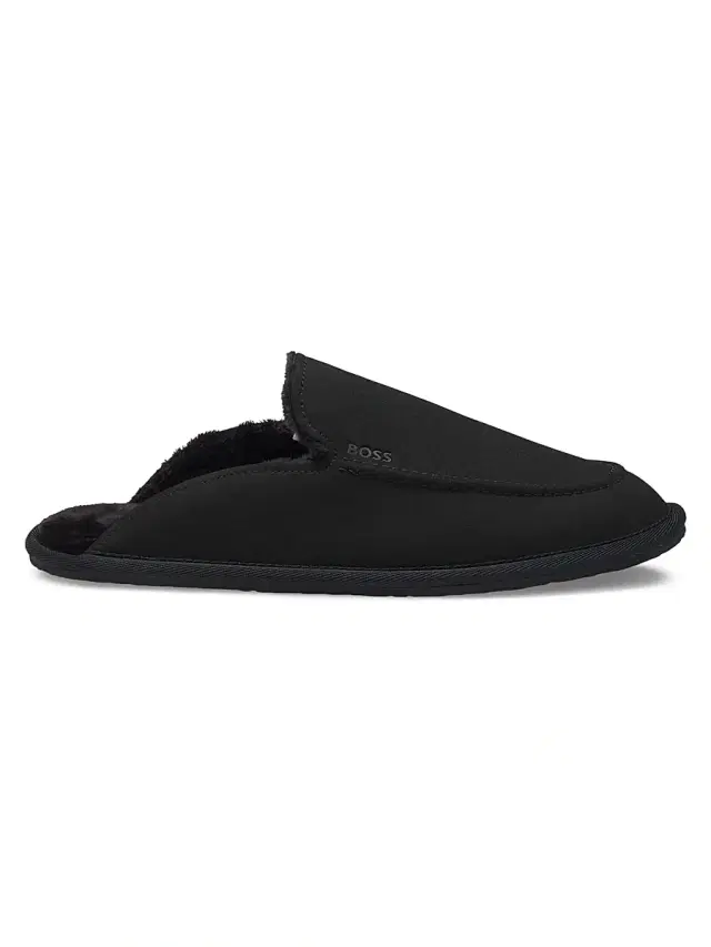 Men's Micro Fibre Slippers with Fluffy Lining - Black
