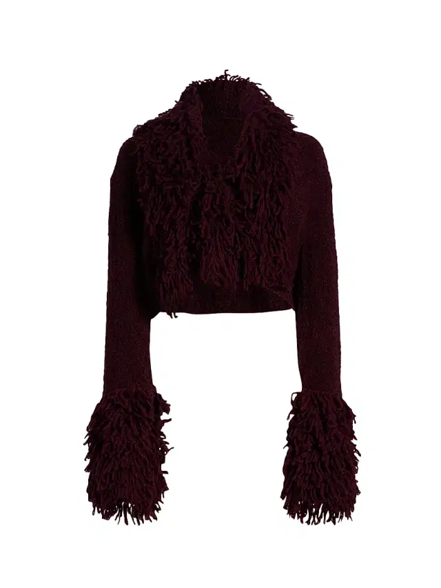 AMUR Women's Lilia Fringe-Trimmed Knitted Top - Pinot Nior