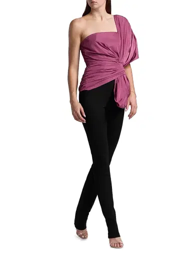 BCBGMAXAZRIA Women's Bow-Detailed Draped One-Shoulder Jumpsuit | Thumbnail 4 BCBGMAXAZRIA Women's Bow-Detailed Draped One-Shoulder Jumpsuit | Thumbnail 4