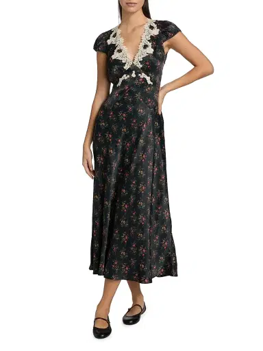 DÔEN Women's Coraline Lace-Trim Floral Satin Midi-Dress - Fleur Du Palais | Thumbnail 2 DÔEN Women's Coraline Lace-Trim Floral Satin Midi-Dress - Fleur Du Palais | Thumbnail 2