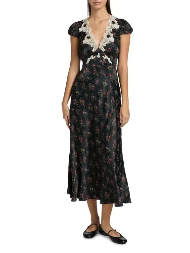 DÔEN Women's Coraline Lace-Trim Floral Satin Midi-Dress - Fleur Du Palais | Thumbnail 3 DÔEN Women's Coraline Lace-Trim Floral Satin Midi-Dress - Fleur Du Palais | Thumbnail 3