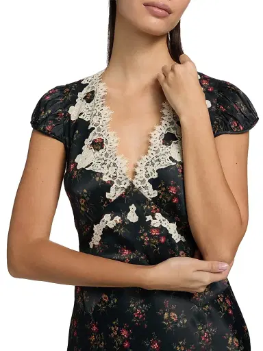 DÔEN Women's Coraline Lace-Trim Floral Satin Midi-Dress - Fleur Du Palais | Thumbnail 6 DÔEN Women's Coraline Lace-Trim Floral Satin Midi-Dress - Fleur Du Palais | Thumbnail 6