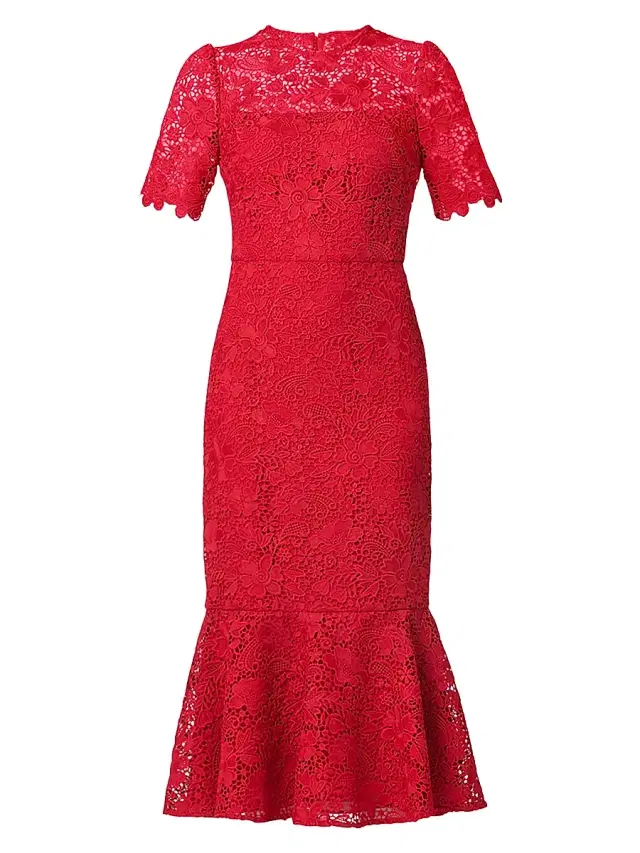 Shoshanna Women's Darcy Floral Lace Midi-Dress - Cherry