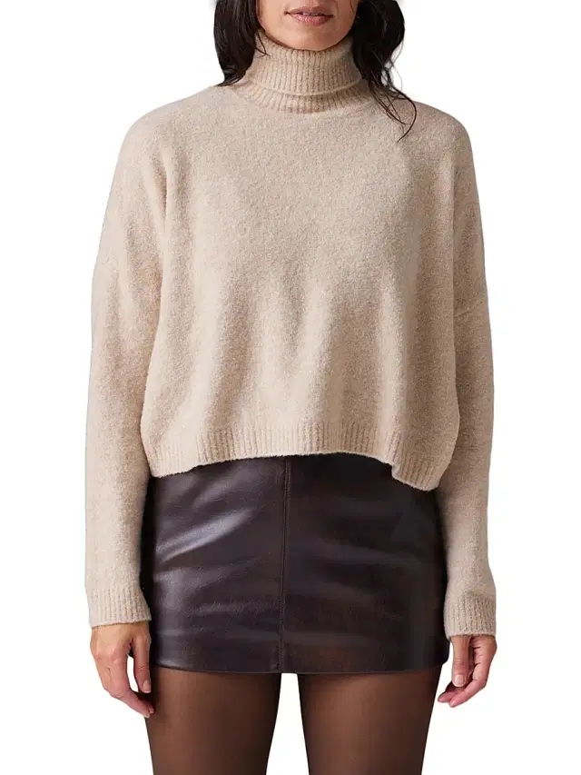 COLORUSH Women's Wool Boucle Turtleneck Sweater - Creamy