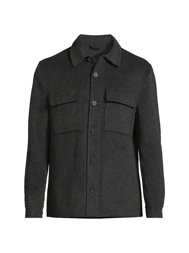 Reiss Men's Net Wool-Blend Overshirt - Charcoal Grey
