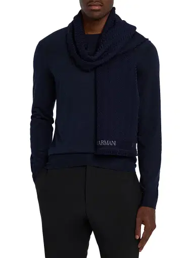 Giorgio Armani Men's Chevron Virgin-Wool Knit Scarf | Thumbnail 3 Giorgio Armani Men's Chevron Virgin-Wool Knit Scarf | Thumbnail 3