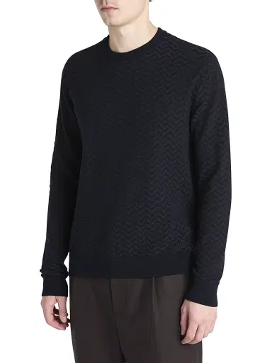 Giorgio Armani Men's Chevron Virgin Wool-Blend Crewneck Sweater - Blue Brown | Thumbnail 3 Giorgio Armani Men's Chevron Virgin Wool-Blend Crewneck Sweater - Blue Brown | Thumbnail 3