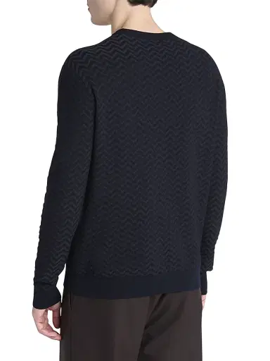 Giorgio Armani Men's Chevron Virgin Wool-Blend Crewneck Sweater - Blue Brown | Thumbnail 4 Giorgio Armani Men's Chevron Virgin Wool-Blend Crewneck Sweater - Blue Brown | Thumbnail 4