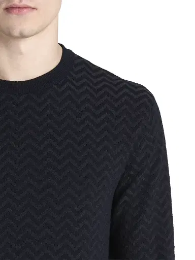 Giorgio Armani Men's Chevron Virgin Wool-Blend Crewneck Sweater - Blue Brown | Thumbnail 5 Giorgio Armani Men's Chevron Virgin Wool-Blend Crewneck Sweater - Blue Brown | Thumbnail 5