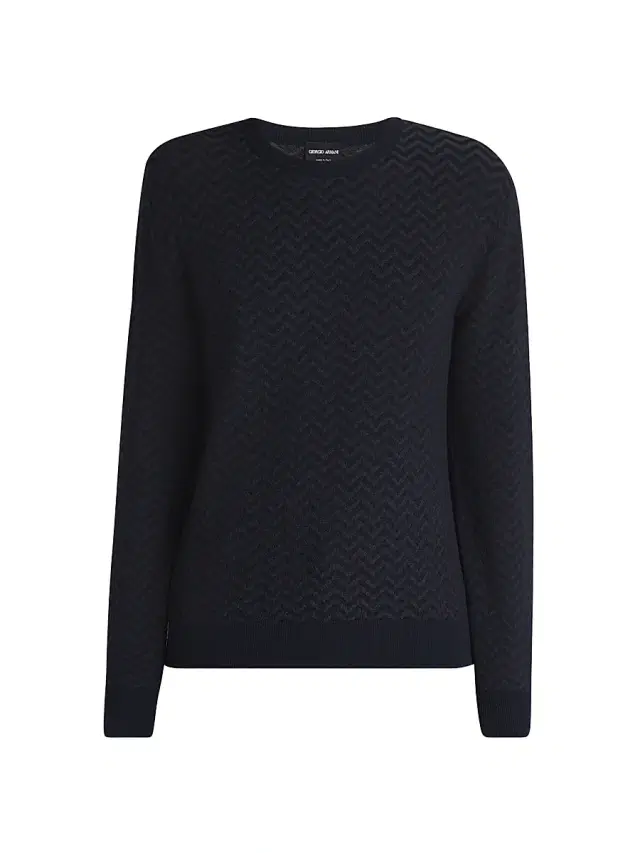 Giorgio Armani Men's Chevron Virgin Wool-Blend Crewneck Sweater - Blue Brown