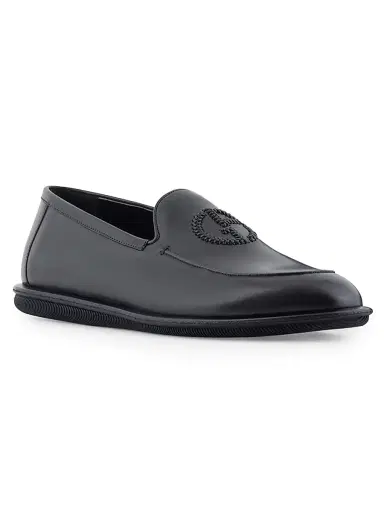 Giorgio Armani Men's Logo Vintage Leather Slip-On Loafers | Thumbnail 2 Giorgio Armani Men's Logo Vintage Leather Slip-On Loafers | Thumbnail 2