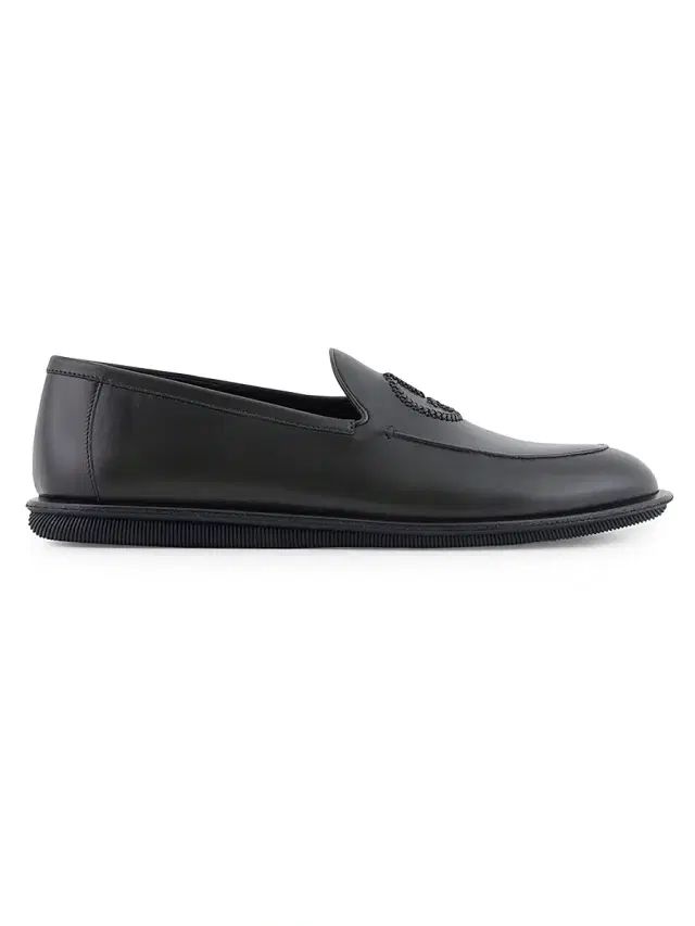Men's Logo Vintage Leather Slip-On Loafers - Black