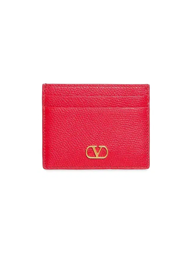 Valentino Garavani Women's VLogo Signature Grainy Calfskin Card Holder - Rouge Pur