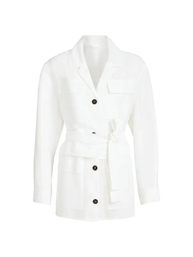 Women's Viscose and Linen Fluid Twill Safari Jacket with Monili - White