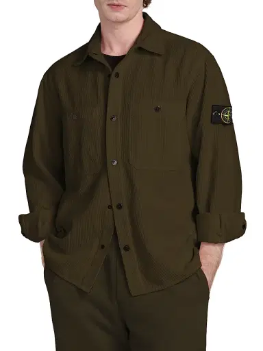 Stone Island Men's Textured Cotton Shirt Jacket - Military Green - Size Medium | Thumbnail 3