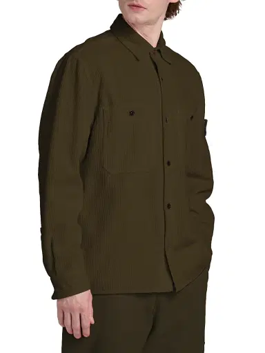 Stone Island Men's Textured Cotton Shirt Jacket - Military Green - Size Medium | Thumbnail 4