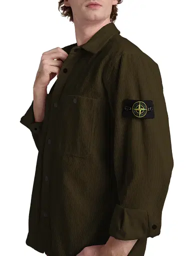 Stone Island Men's Textured Cotton Shirt Jacket - Military Green - Size Medium | Thumbnail 6