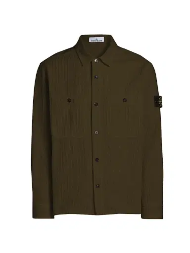 Stone Island Men's Textured Cotton Shirt Jacket - Military Green - Size Medium | Thumbnail 1