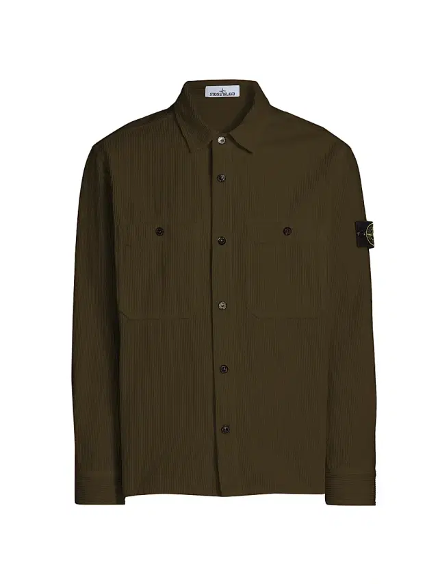 Men's Textured Cotton Shirt Jacket - Military Green