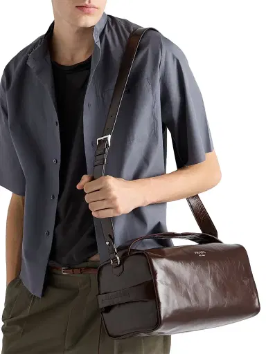 Prada Men's Leather Shoulder Bag - Brown | Thumbnail 3
