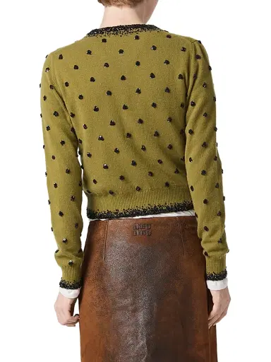 Miu Miu Women's Embroidered Cashmere Cardigan - Green | Thumbnail 3
