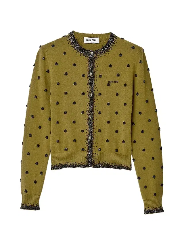 Women's Embroidered Cashmere Cardigan - Green