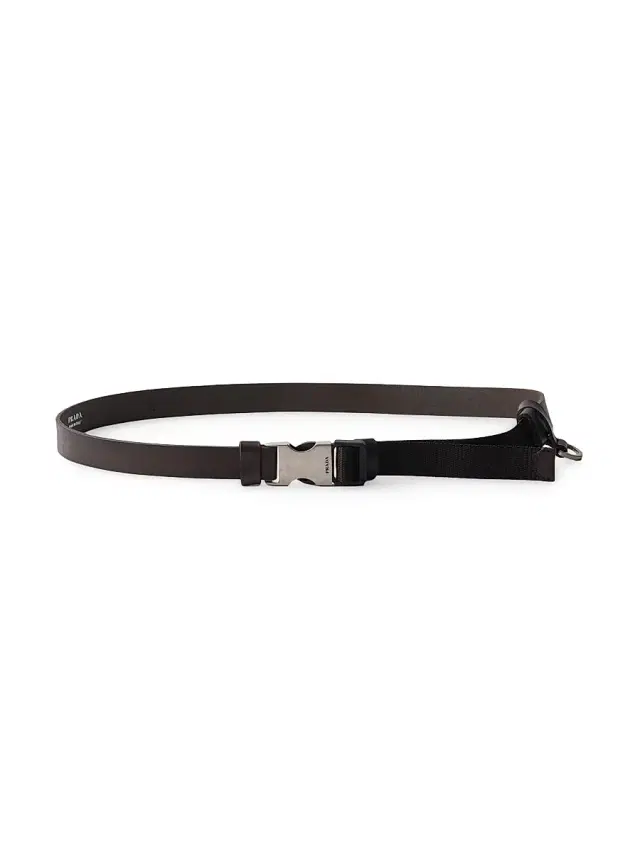 Prada Men's Leather and Woven Nylon Tape Belt - Brown