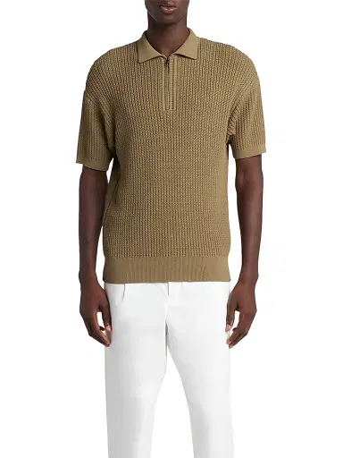 Giorgio Armani Men's Rib-Knit Short-Sleeve Polo Shirt - Tan - Size 40 | Thumbnail 2