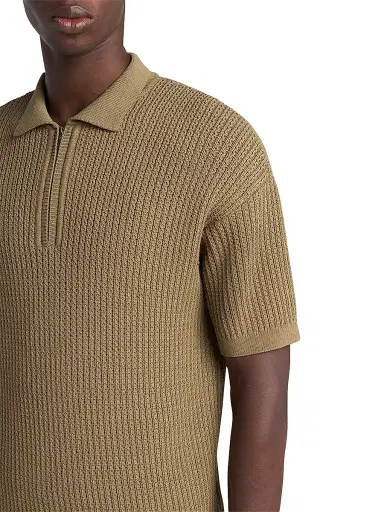 Giorgio Armani Men's Rib-Knit Short-Sleeve Polo Shirt - Tan - Size 40 | Thumbnail 5