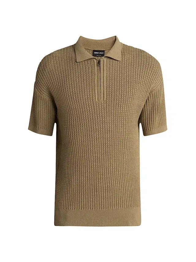 Giorgio Armani Men's Rib-Knit Short-Sleeve Polo Shirt - Tan
