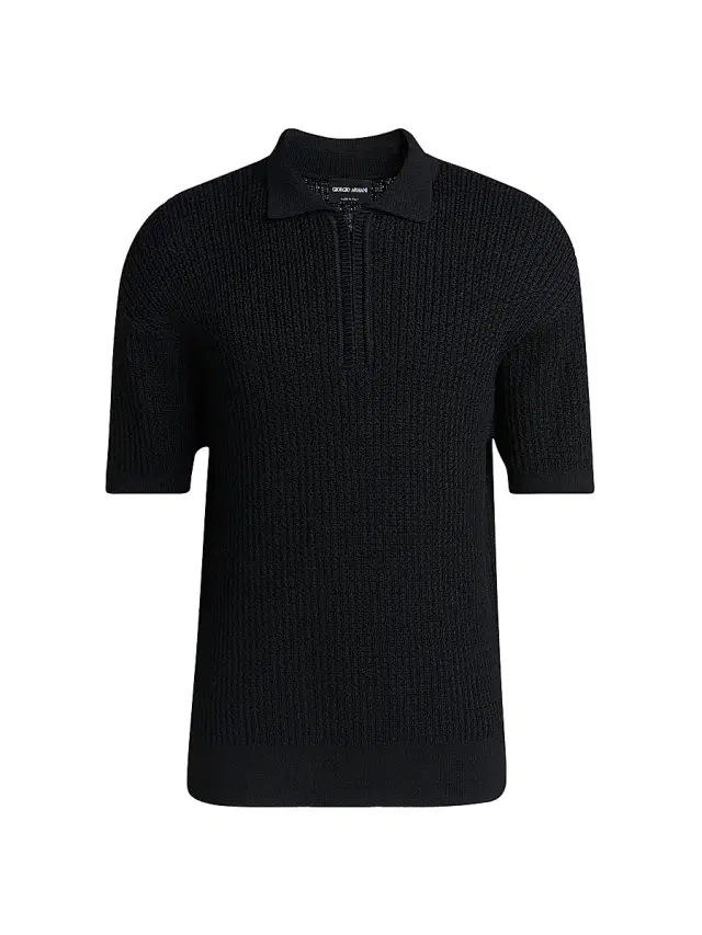 Men's Ribbed-Knit Quarter-Zip Polo Sweater - Black